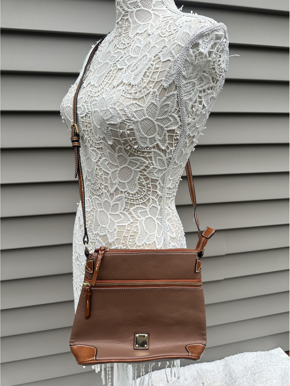 Vintage Inspired Brown Crossbody Bag with Tan Accents